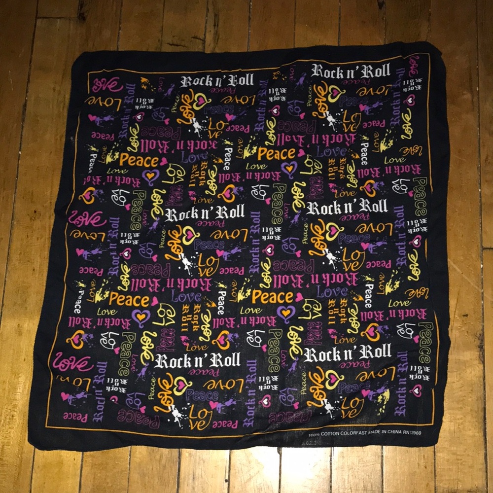 Black Rock n' Roll Graphic Bandana Scarf with Colorful Prints